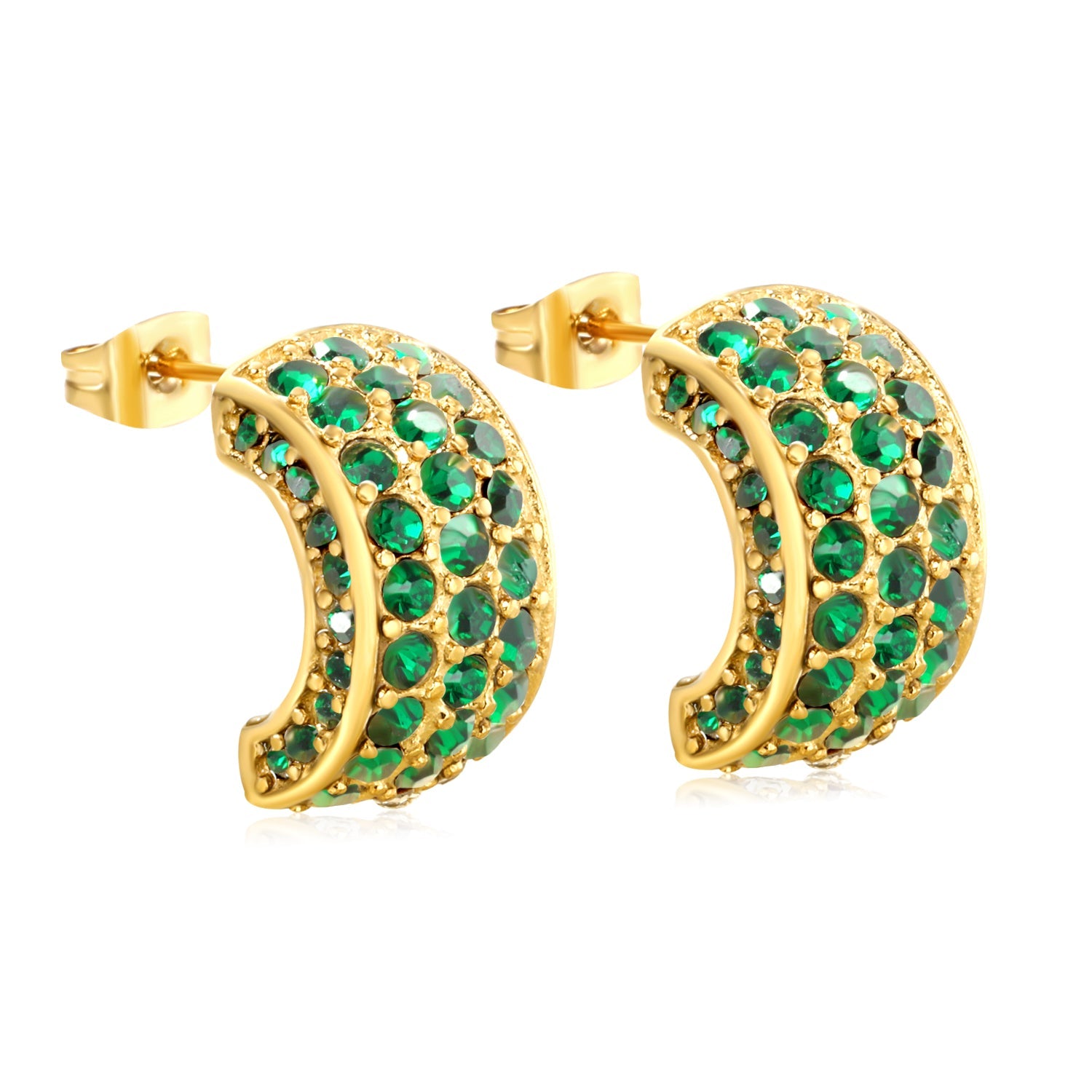 10.2*18.4mm C-shaped with white/emerald diamonds earrings steel color/golden color asonjewelry